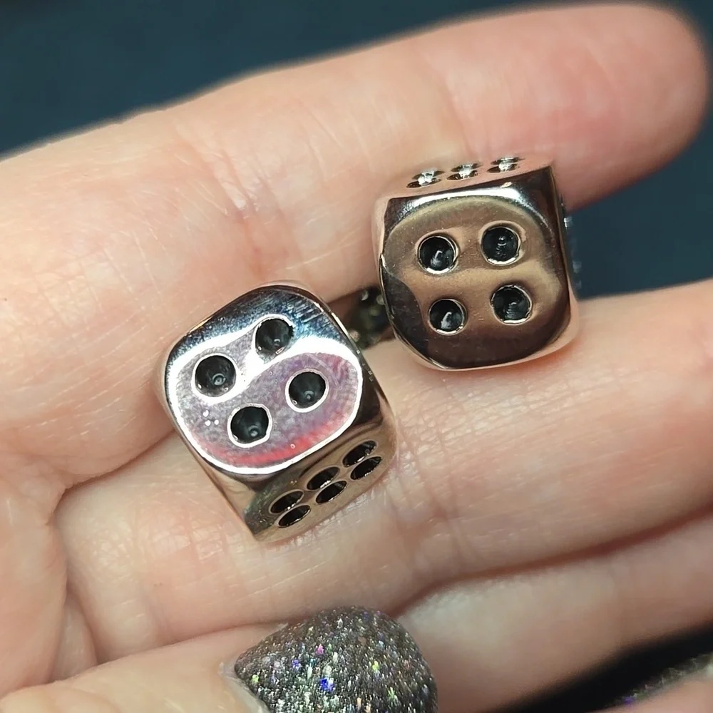 Silver and Black Modern Dice Stainless Steel Cuff Links Brand New